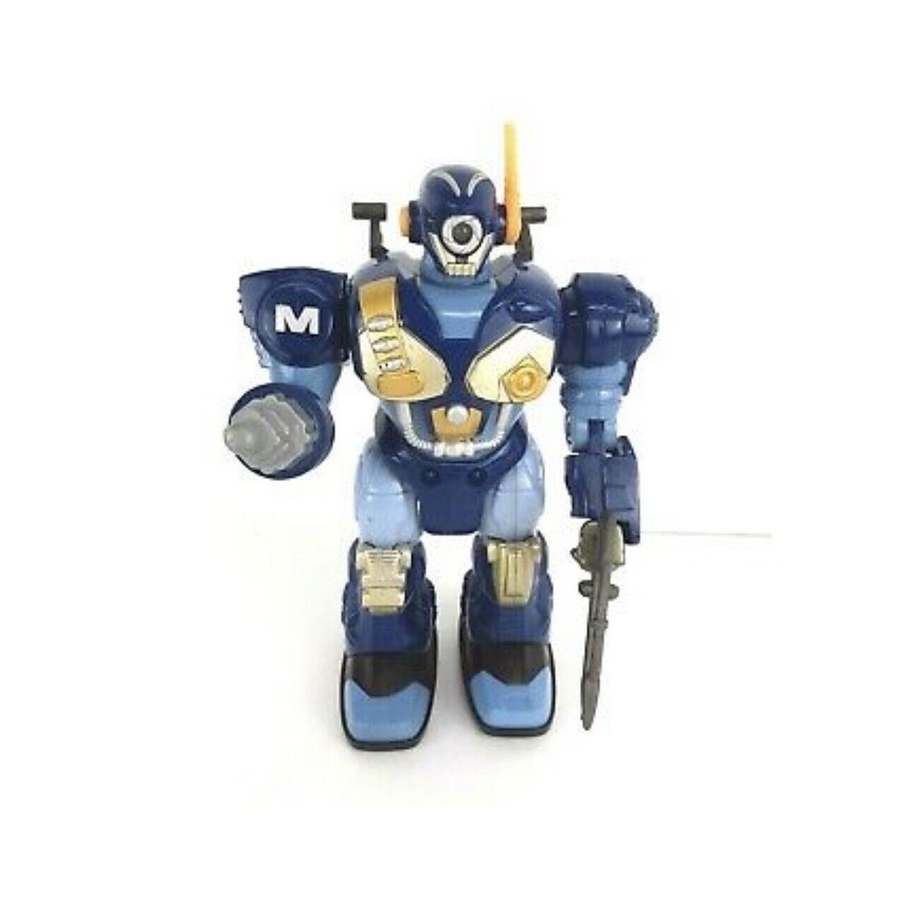 Hap-P-Kid Toy Robot Fighter Blue Walks Lights Up 7" Battery Operated, Preowned